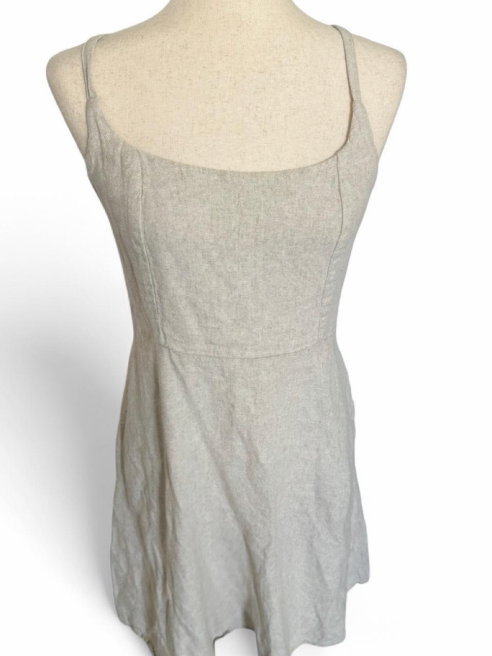 Old Navy Medium Linen Blend Mini Dress Beige Fit Flare Smocked Pockets Granola